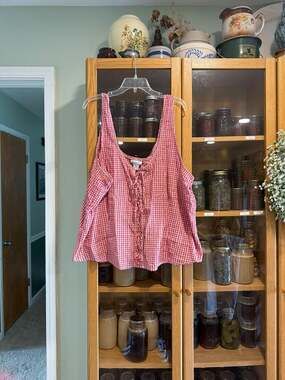 Avenue Plus Size 26/28 Red Gingham Tie-Front Sleeveless Cotton Tank Blouse